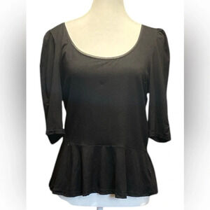 White House Black Market Women Black Pullover Peplum Ruffle Size Medium